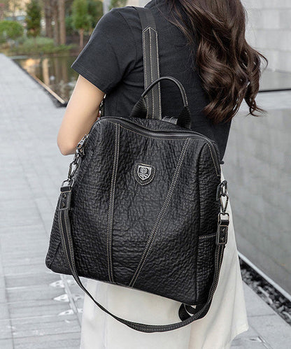 Handmade Black Durable Calf Leather Backpack Bag