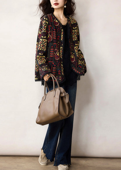 Handgefertigte schwarze, bestickte Oversize-Baumwolljacke für den Frühling