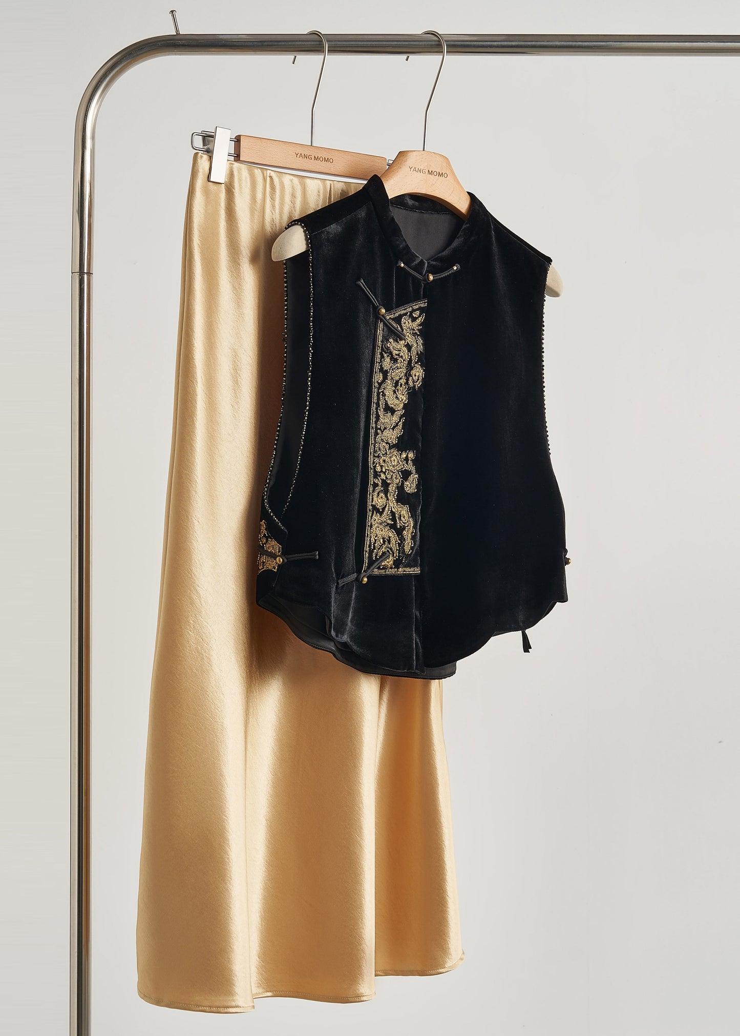 Handmade Black Embroidered Silk Velour Oriental Vest Fall