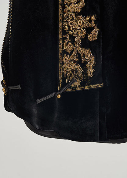 Handmade Black Embroidered Silk Velour Oriental Vest Fall