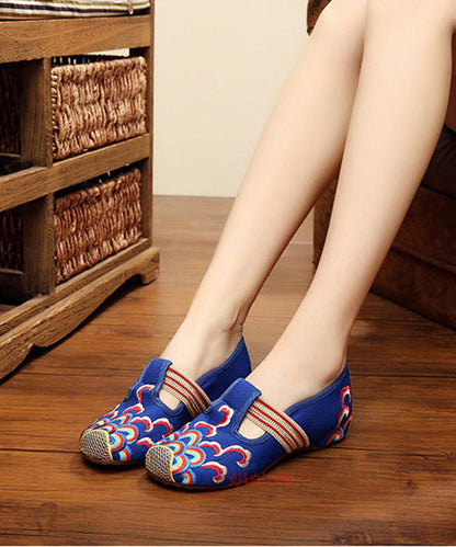 Handgemachte flache Schuhe aus schwarzem besticktem Baumwollstoff