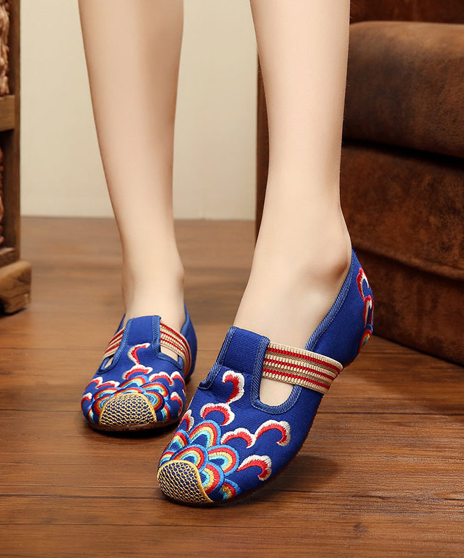 Handgemachte flache Schuhe aus schwarzem besticktem Baumwollstoff