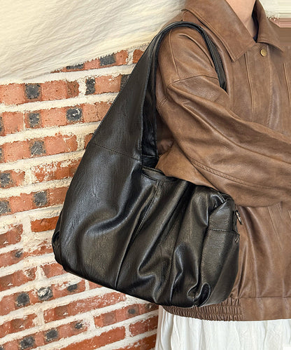 Handmade Black Large Capacity Faux Leather Shoulder Bags