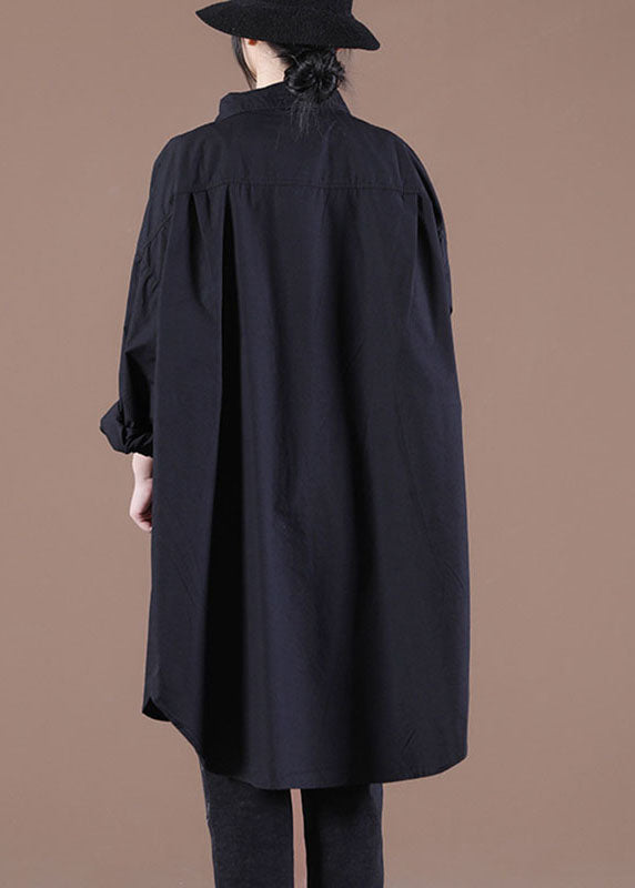 Handgemachtes schwarzes Loose Button asymmetrisches Design Herbst Top Langarm