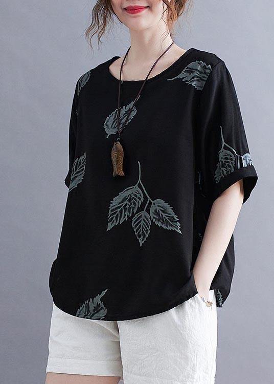 Handmade Black O-Neck Loose Summer Cotton Linen Top - SooLinen