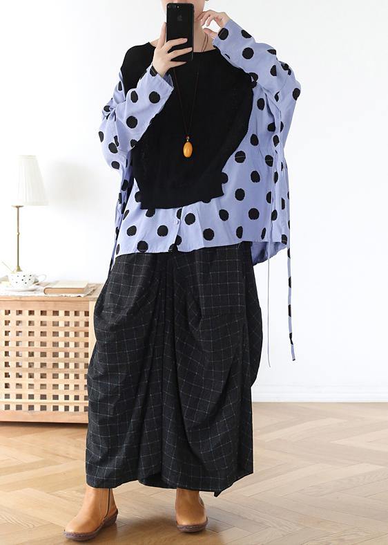 Handmade Black Patchwork Dot Linen Cotton Spring Top - SooLinen