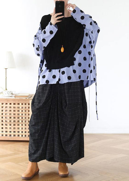 Handmade Black Patchwork Dot Linen Cotton Spring Top - SooLinen