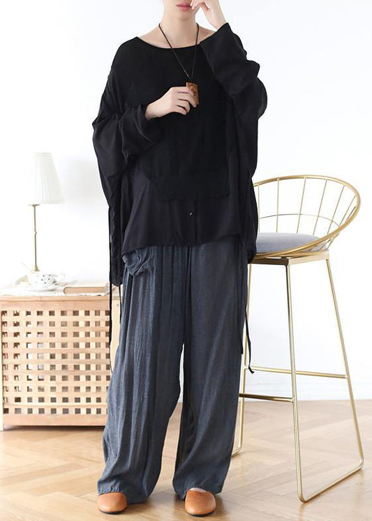 Handmade Black Patchwork Dot Linen Cotton Spring Top - SooLinen