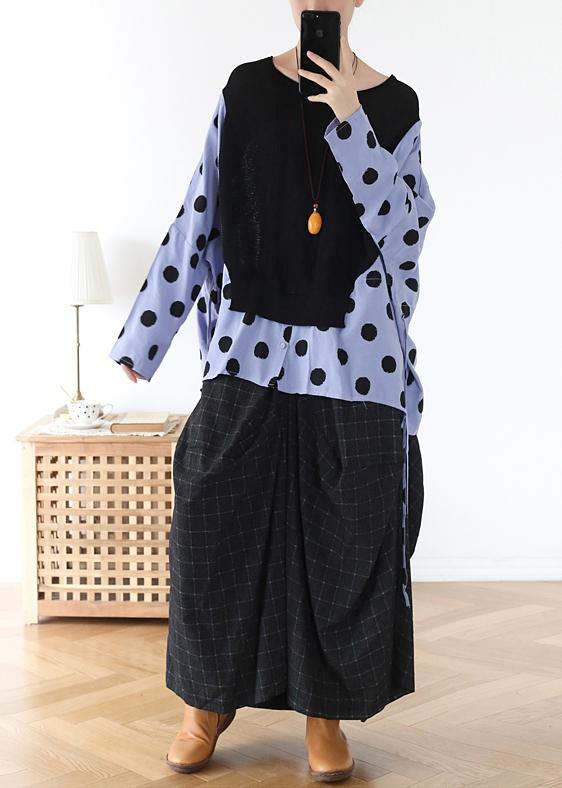 Handmade Black Patchwork Dot Linen Cotton Spring Top - SooLinen