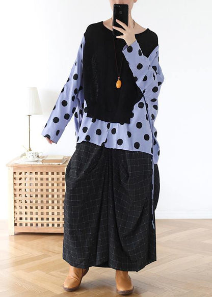 Handmade Black Patchwork Dot Linen Cotton Spring Top - SooLinen