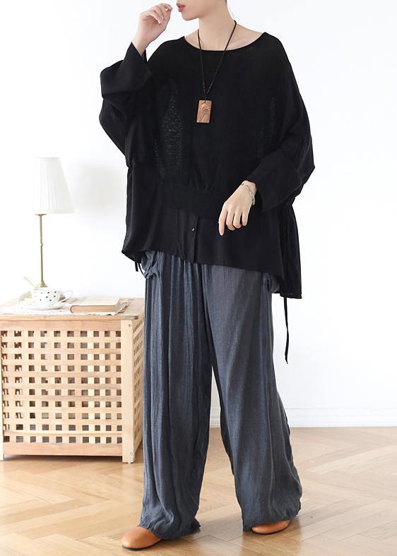 Handmade Black Patchwork Dot Linen Cotton Spring Top - SooLinen