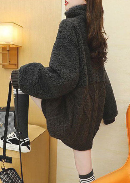 Handmade Black Patchwork Winter Fuzzy Fur Fluffy Knit sweaters