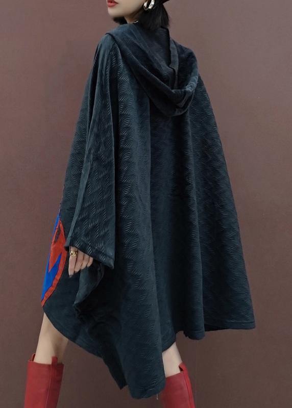 Handmade Black Plus Size Trench Coat Outfits Hooded Chinese Button Spring Coat - SooLinen