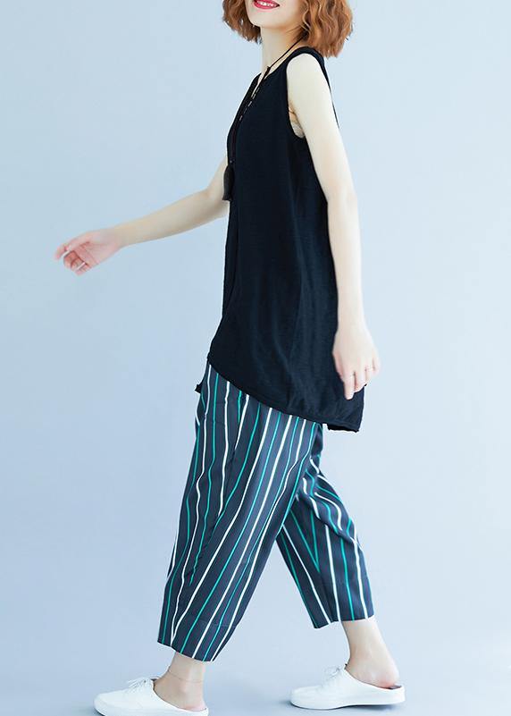 Handmade Black Sleeveless Cotton Summer Tops - SooLinen