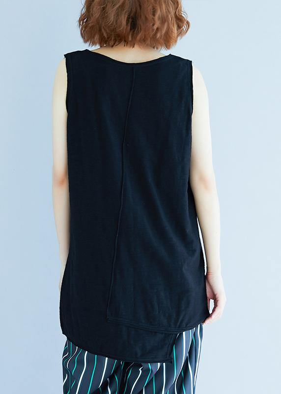 Handmade Black Sleeveless Cotton Summer Tops - SooLinen