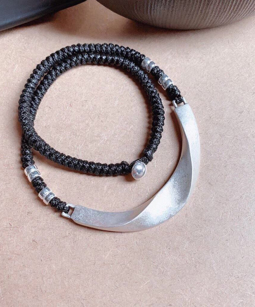 Handgefertigte schwarze Sterlingsilber-Kabelkette