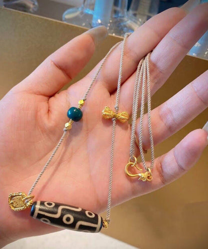 Handgemachte schwarze Sterling Silber Overgild Achat Lariat Halskette