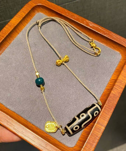 Handgemachte schwarze Sterling Silber Overgild Achat Lariat Halskette