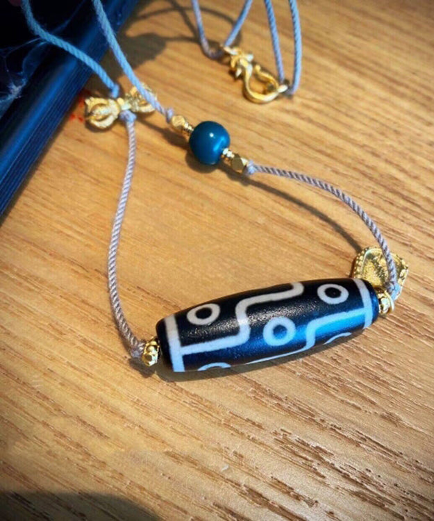 Handgemachte schwarze Sterling Silber Overgild Achat Lariat Halskette