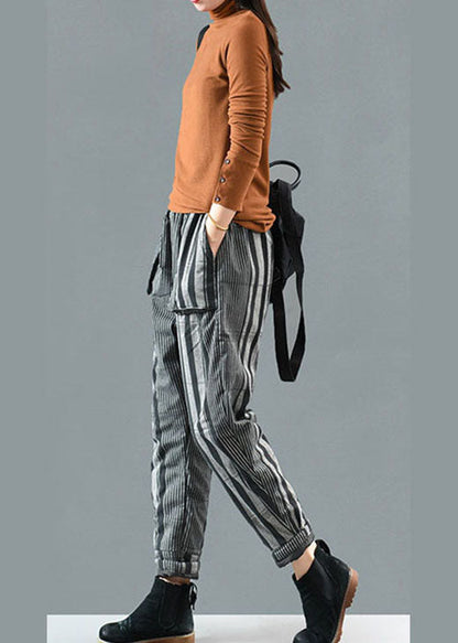 Handgemachte schwarz gestreifte Hose mit feiner Baumwollfüllung für den Winter