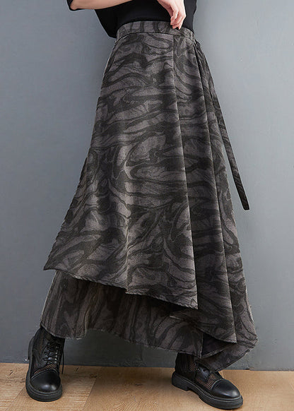 Handgemachter schwarzer elastischer Taillenbund mit asymmetrischem Printrock Frühling