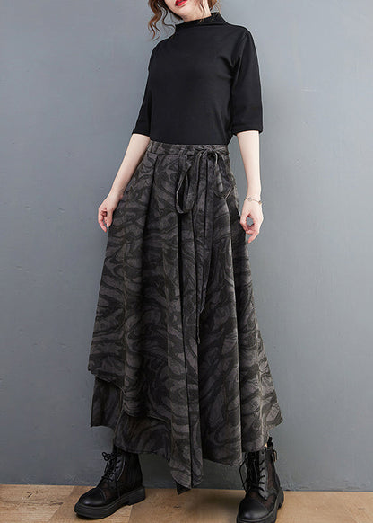 Handgemachter schwarzer elastischer Taillenbund mit asymmetrischem Printrock Frühling