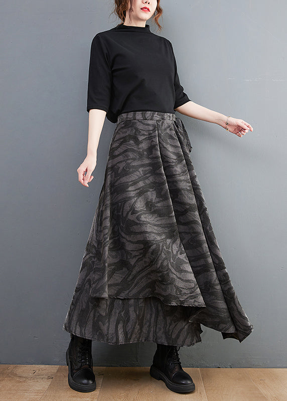 Handgemachter schwarzer elastischer Taillenbund mit asymmetrischem Printrock Frühling