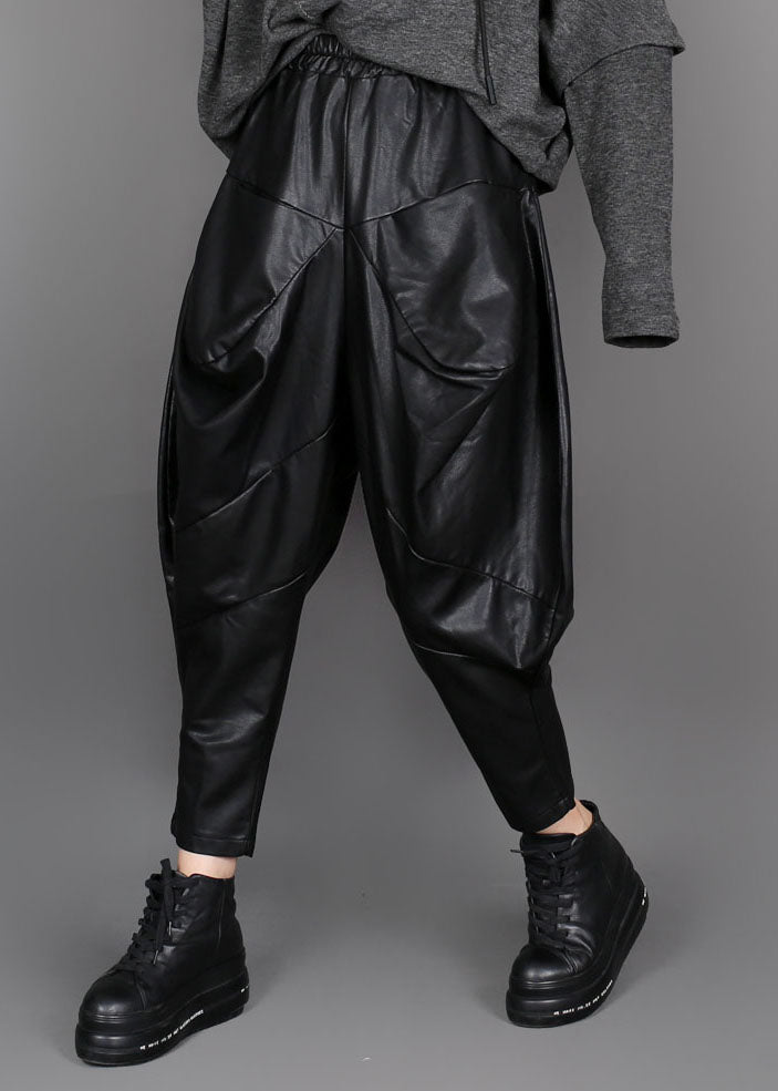 Handgemachte Schwarze Mode Patchwork Kunstlederhose Winter