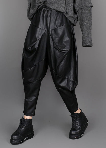Handgemachte Schwarze Mode Patchwork Kunstlederhose Winter