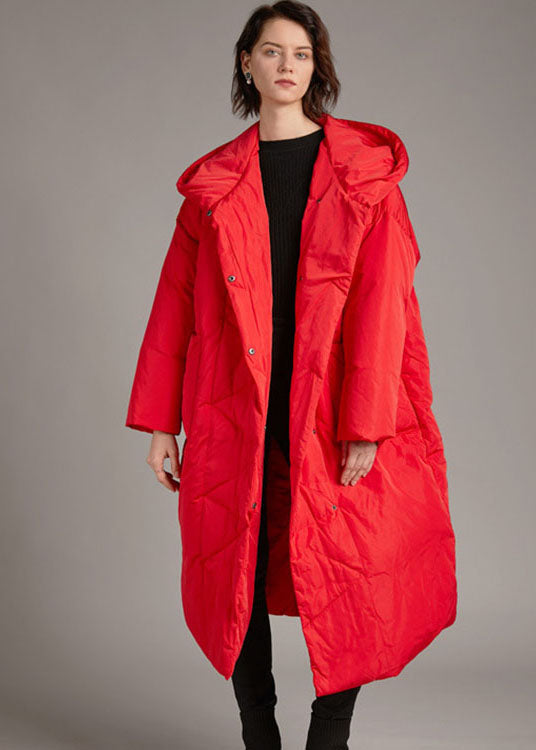 Handgemachter schwarzer Kapuzentaschen Lockerer Winter Daunenmantel