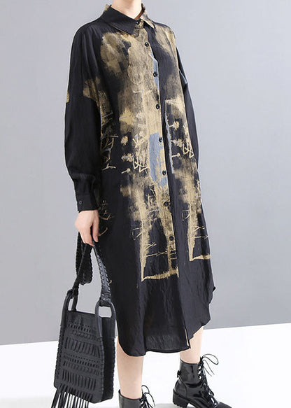 Handgemachtes schwarzes Hemdkleid mit niedrigem und hohem Design und Peter-Pan-Kragen