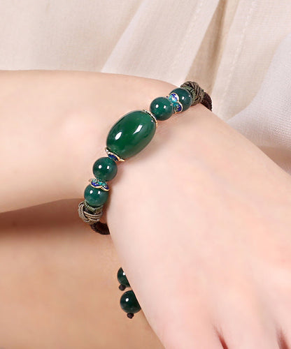 Pulsera con dijes de cloisonné de ágata verde negruzco tejida a mano