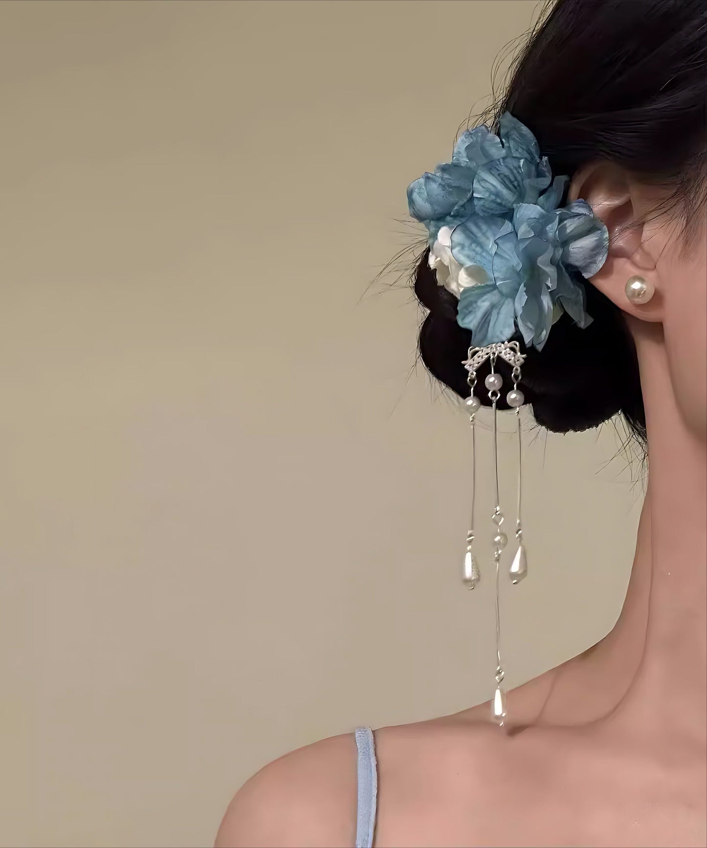 Handmade Blue Alloy Floral Tassel S Pair Hairpin