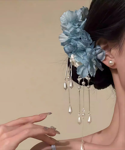Handmade Blue Alloy Floral Tassel S Pair Hairpin