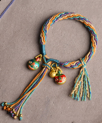 Pulsera con borlas de bestia devoradora de oro, tejida a mano en azul, hecha a mano