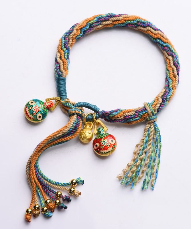 Pulsera con borlas de bestia devoradora de oro, tejida a mano en azul, hecha a mano