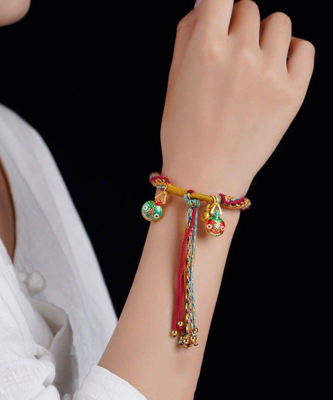 Pulsera con borlas de bestia devoradora de oro, tejida a mano en azul, hecha a mano