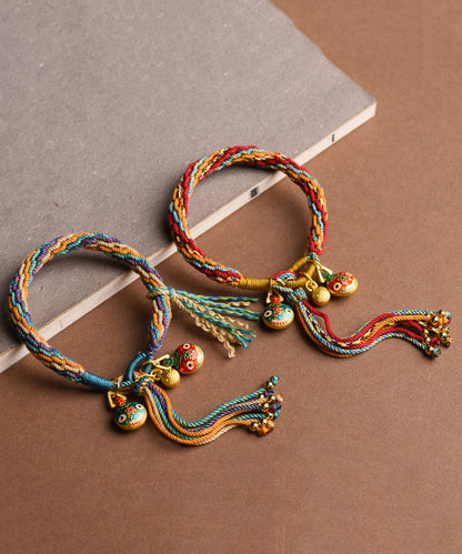 Pulsera con borlas de bestia devoradora de oro, tejida a mano en azul, hecha a mano