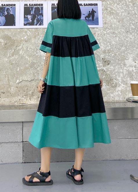 Handmade Blue Patchwork O-Neck Party Summer Cotton Dress - SooLinen