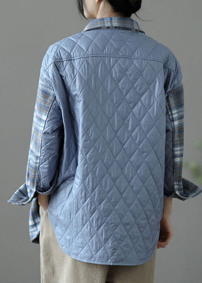 Handgemachte blau karierten Patchwork feine Baumwolle gefüllt Wollhemd Tops Frühling