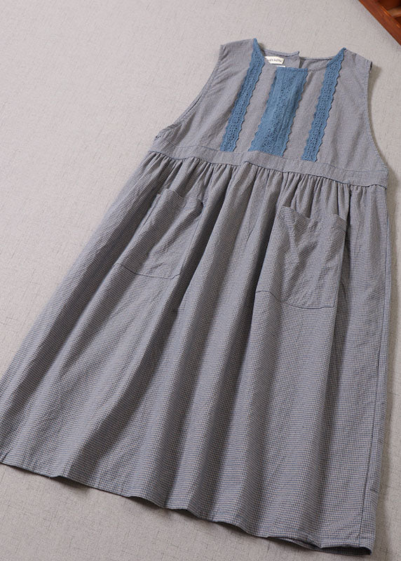 Handgemachte blaue karierte Taschen Urlaubskleider ärmellos