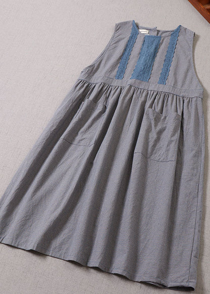 Handgemachte blaue karierte Taschen Urlaubskleider ärmellos