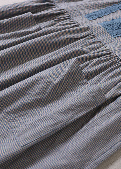 Handgemachte blaue karierte Taschen Urlaubskleider ärmellos