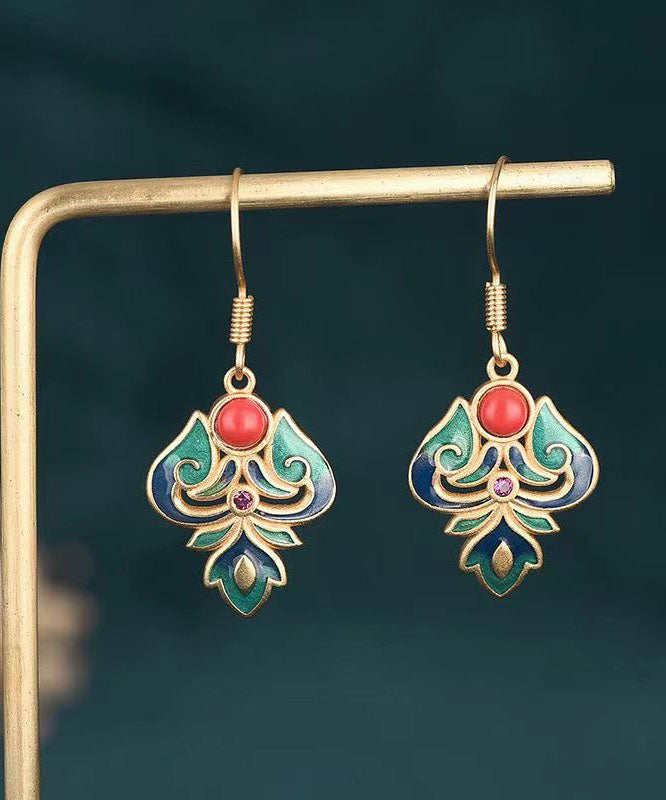 Pendientes colgantes de ágata cristalina esmaltada en plata de ley azul hechos a mano