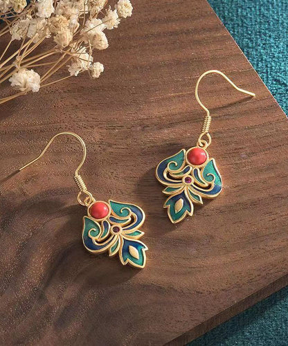 Pendientes colgantes de ágata cristalina esmaltada en plata de ley azul hechos a mano