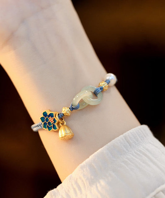 Handgemachtes blaues Sterling Silber Overgild Handgestricktes Jade Perlen Charm Armband