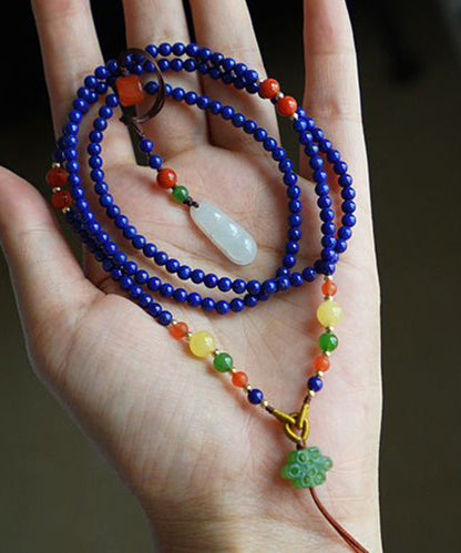 Handgemachte Halskette mit Anhänger aus blauem Sterlingsilber mit eingelegten Edelsteinen