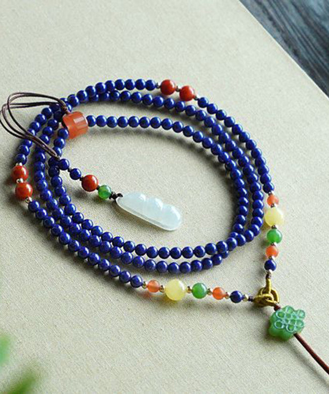 Handgemachte Halskette mit Anhänger aus blauem Sterlingsilber mit eingelegten Edelsteinen