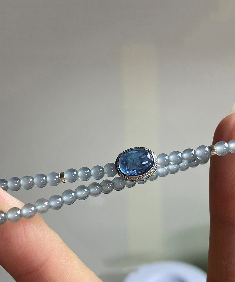 Handgefertigtes Armband aus blauem Sterlingsilber mit Zirkonia-Edelsteinen