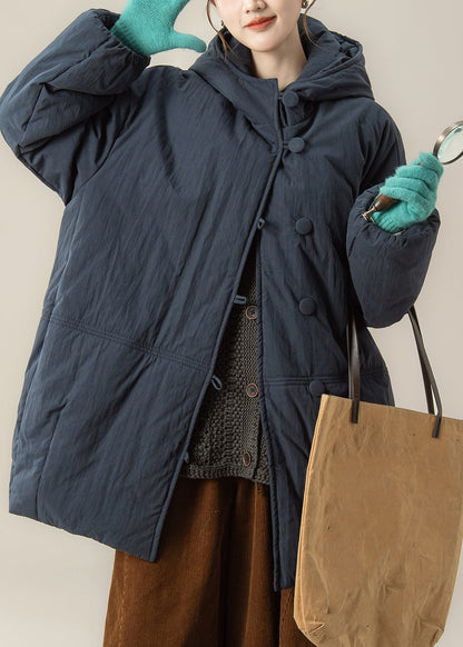 Parkas con capucha, cálidas y gruesas, hechas a mano en azul, con mangas farol